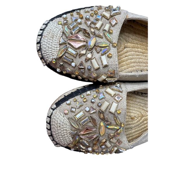 Brian Atwood Hardesty Canvas Rhinestone Capped Woven Espadrile Flat Sz: 6 - Picture 7 of 10